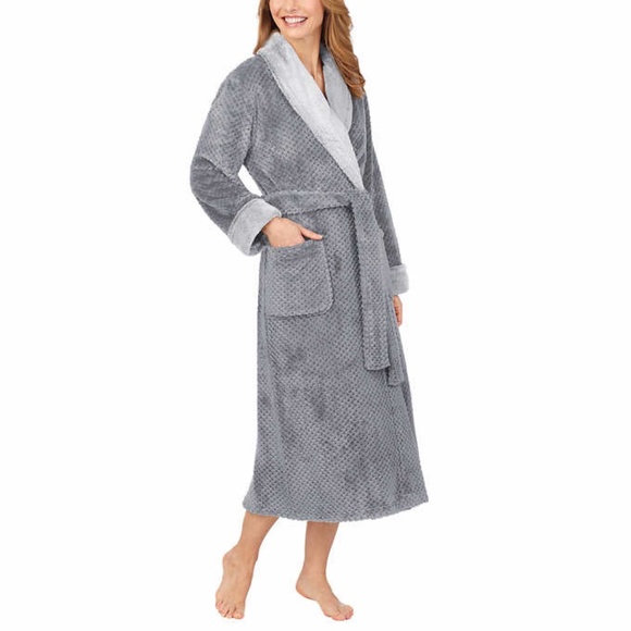 New Carol Hochman Ladies Gray Plush Cozy Robe - Picture 2 of 15